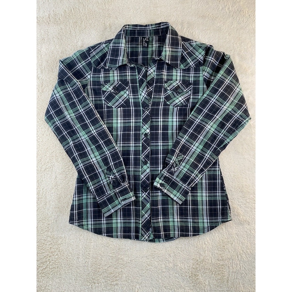 Empyer Women's Plaid Button Up Long Sleeve Shirt Size Small Green And Black